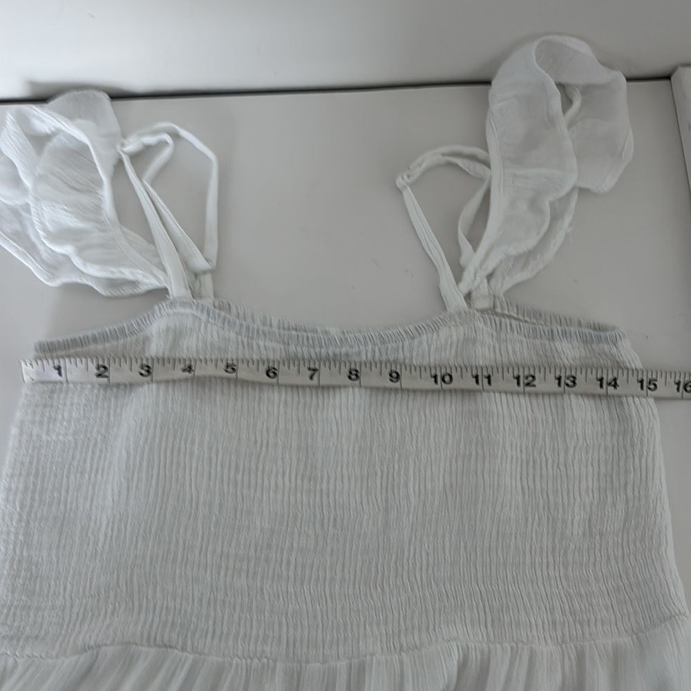 Tiered Dress SZ M White Maxi Beachy Smocked Ruffle Cottagecore Resort Fairycore - Picture 8 of 16